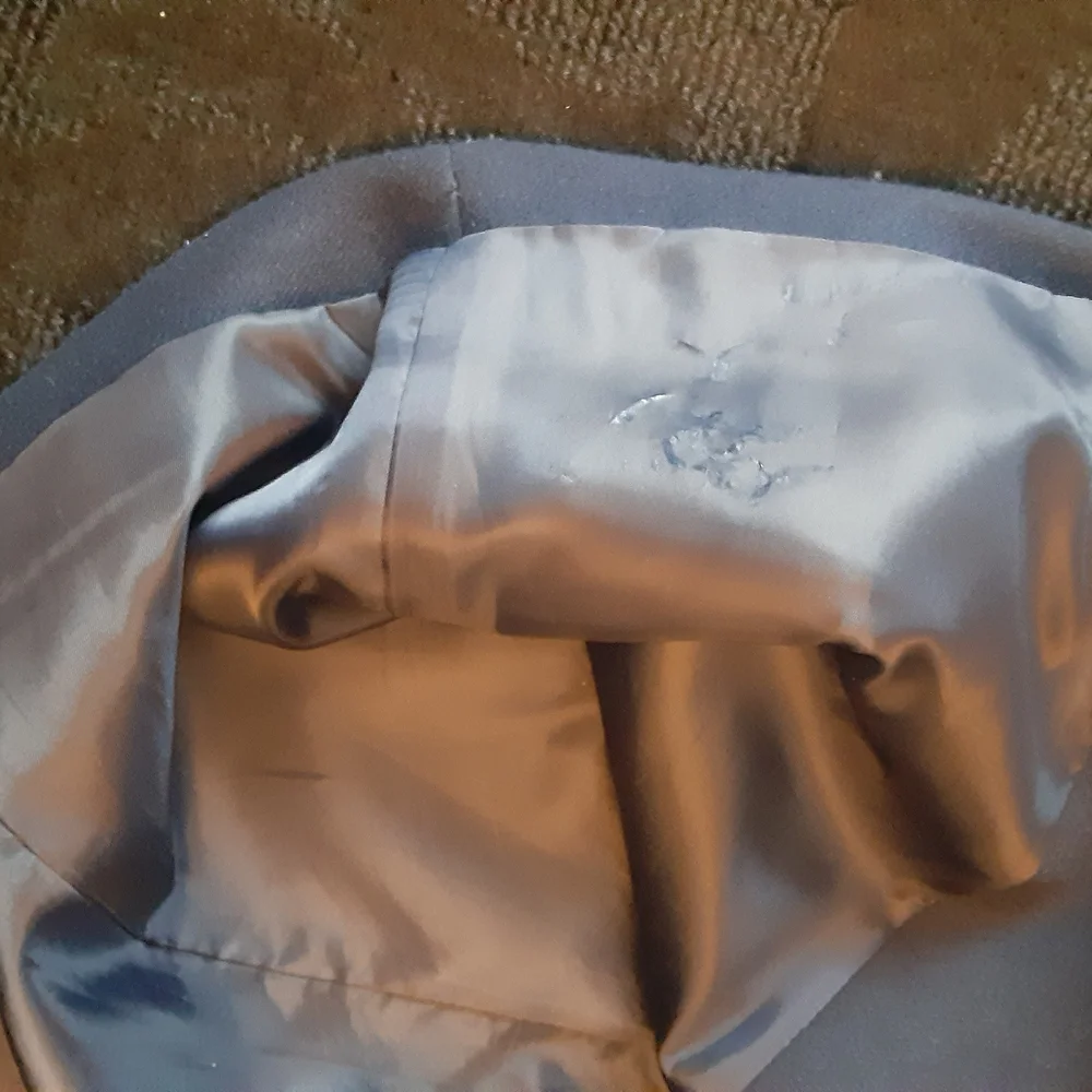 Cole Haan Navy Trench Coat with Asymmetrical Zipper - Picture 3 of 12